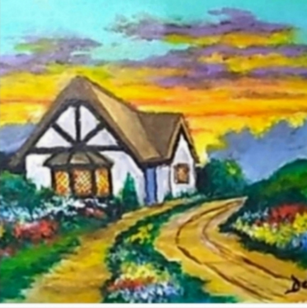Cottage Country house painting wall art original artist acrylic on canvas